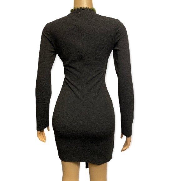FAVLUX Dress Black Asymmetrical long sleeve back zip V neck size M - Picture 10 of 13